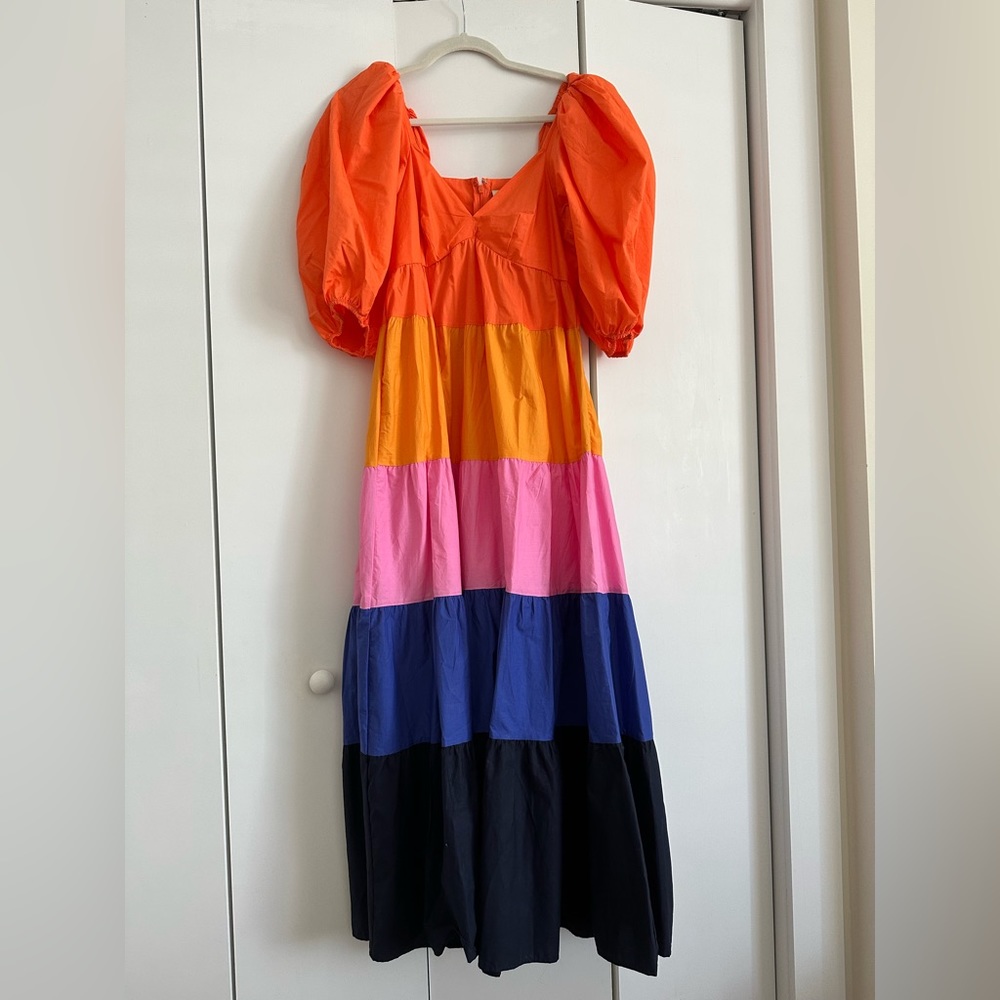 Farm Rio Tiered Colorblocked Maxi Dress